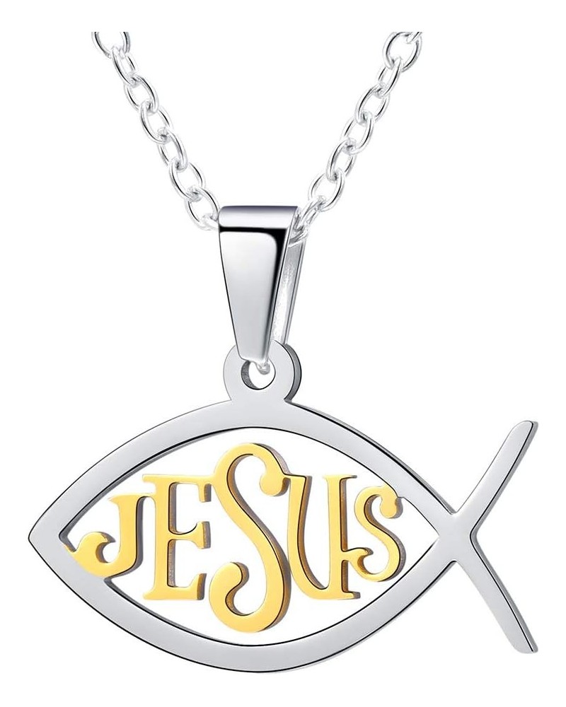 Jesus Ichthus Necklace, Stainless Steel/Gold Plated Jewelry Customize Available, Jesus Pieces Christian Fish Pendant Necklace...