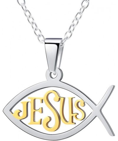 Jesus Ichthus Necklace, Stainless Steel/Gold Plated Jewelry Customize Available, Jesus Pieces Christian Fish Pendant Necklace...