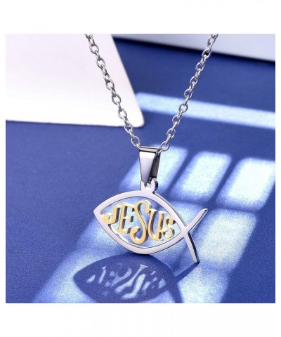 Jesus Ichthus Necklace, Stainless Steel/Gold Plated Jewelry Customize Available, Jesus Pieces Christian Fish Pendant Necklace...