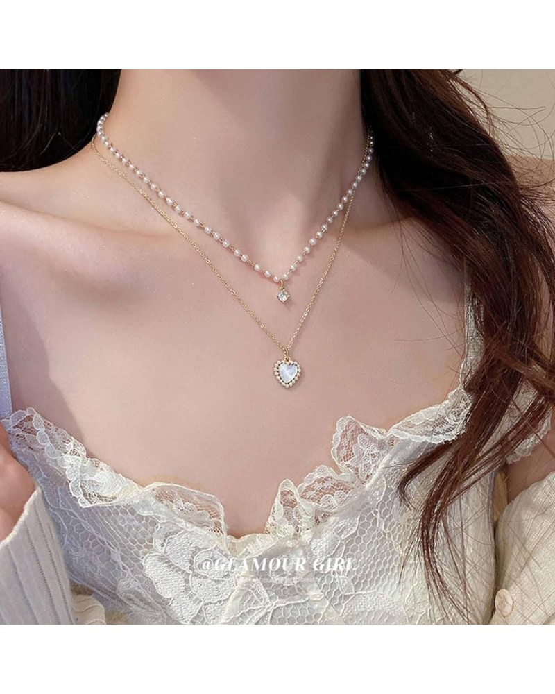 Boho Pearl Choker Necklace Chain Silver Heart Pendant Necklaces Wedding Bridesmaids White Dainty Pearl Choker Baroque Pearl S...