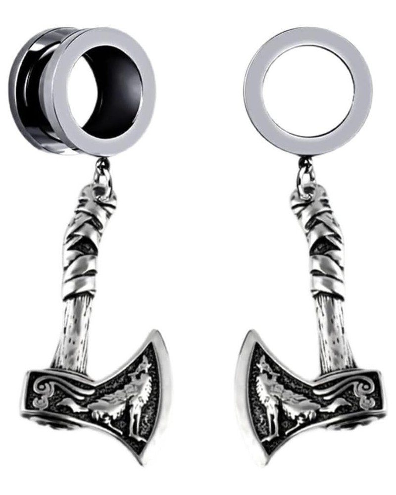 1 Pair Viking Battle Axe Ear Gauges Hypoallergenic Stainless Steel Ear Plugs Ear Hangers for Men Women Body Jewelry 3/4"(20mm...