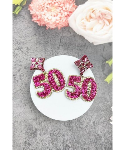 Birthday Glitter Drop Post Earrings - Shimmering, Jewelry, Memorable Milestone, Sparkles 50th/Pink $15.33 Earrings