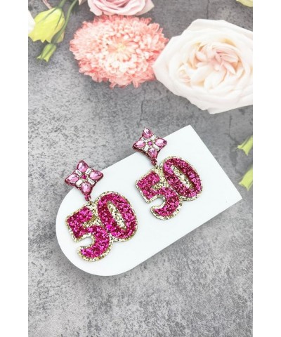 Birthday Glitter Drop Post Earrings - Shimmering, Jewelry, Memorable Milestone, Sparkles 50th/Pink $15.33 Earrings