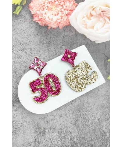 Birthday Glitter Drop Post Earrings - Shimmering, Jewelry, Memorable Milestone, Sparkles 50th/Pink $15.33 Earrings