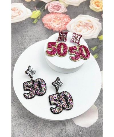 Birthday Glitter Drop Post Earrings - Shimmering, Jewelry, Memorable Milestone, Sparkles 50th/Pink $15.33 Earrings