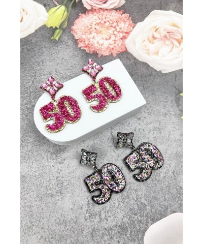 Birthday Glitter Drop Post Earrings - Shimmering, Jewelry, Memorable Milestone, Sparkles 50th/Pink $15.33 Earrings