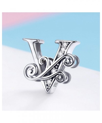 Solid 925 Sterling Silver with Cubic Stones, Complete A~Z Gift Options Alphabet Charm Letter Beads fit Pandora European Brace...