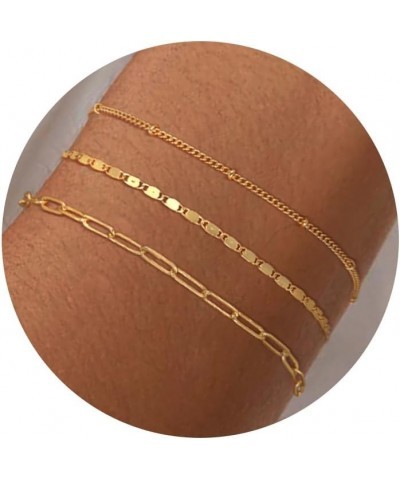 Gold Bracelets for Women, Dainty 14K Gold Plated Bracelet Stack Gold Beaded Bracelet Set Waterproof Paperclip Chain Stackable...