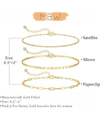 Gold Bracelets for Women, Dainty 14K Gold Plated Bracelet Stack Gold Beaded Bracelet Set Waterproof Paperclip Chain Stackable...