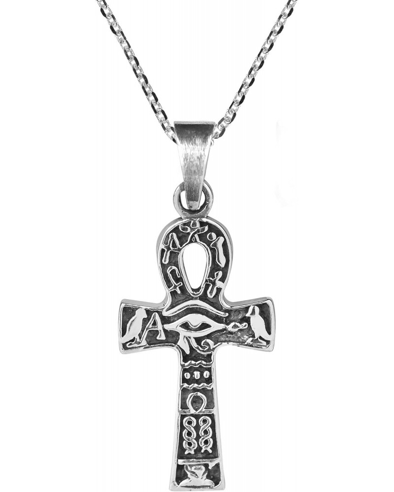 Egyptian Eye of Horus Ankh Cross .925 Sterling Silver Pendant Necklace $16.43 Necklaces