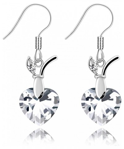 Platinum Plated Cushion Cut Square Cubic Zirconia Dangle Drop Earrings Party Jewelry for Women WE030 Heart-White $7.94 Earrings