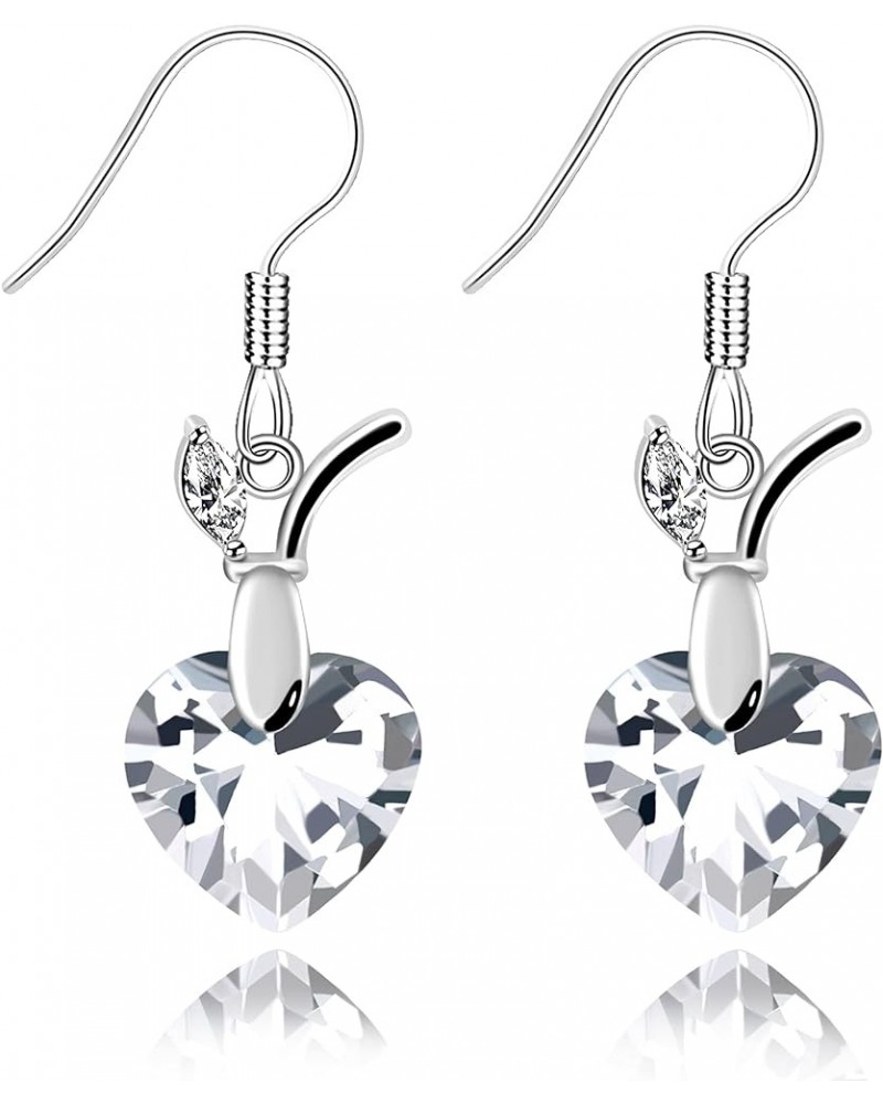 Platinum Plated Cushion Cut Square Cubic Zirconia Dangle Drop Earrings Party Jewelry for Women WE030 Heart-White $7.94 Earrings