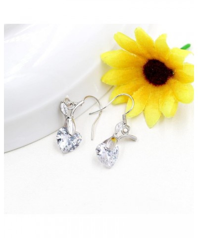 Platinum Plated Cushion Cut Square Cubic Zirconia Dangle Drop Earrings Party Jewelry for Women WE030 Heart-White $7.94 Earrings