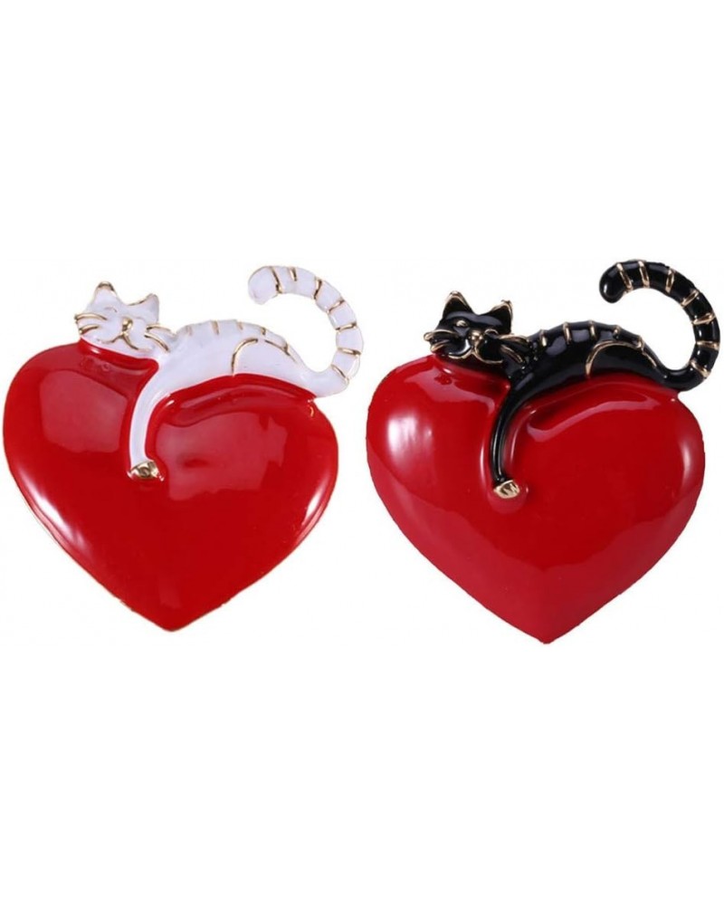 2pcs Animal Lapel Pin Heart Valentine Shawl brooch cat Lapel Pins Rhinestone Brooch Pin couples Brooch metal Lapel Pin gifts ...