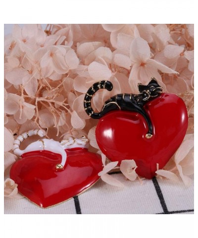 2pcs Animal Lapel Pin Heart Valentine Shawl brooch cat Lapel Pins Rhinestone Brooch Pin couples Brooch metal Lapel Pin gifts ...