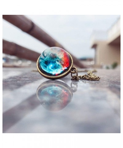 Eight Planets Necklace Pendent Double-Sided Glass Ball Universe Galaxy Solar System Guardian Stars Necklace for Women C:Starr...