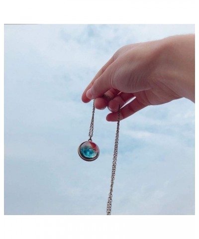 Eight Planets Necklace Pendent Double-Sided Glass Ball Universe Galaxy Solar System Guardian Stars Necklace for Women C:Starr...