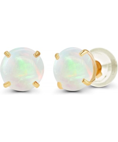 Solid 10K Gold 4mm Round Genuine Gemstone Birthstone Stud Earrings Opal Genuine White Gold $33.89 Earrings