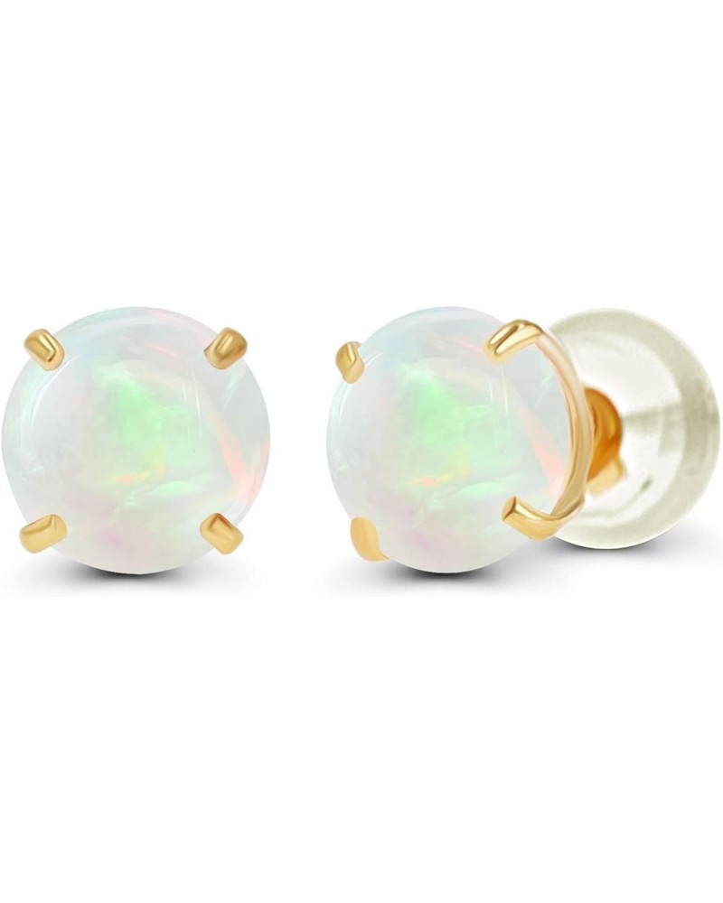 Solid 10K Gold 4mm Round Genuine Gemstone Birthstone Stud Earrings Opal Genuine White Gold $33.89 Earrings