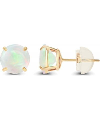 Solid 10K Gold 4mm Round Genuine Gemstone Birthstone Stud Earrings Opal Genuine White Gold $33.89 Earrings