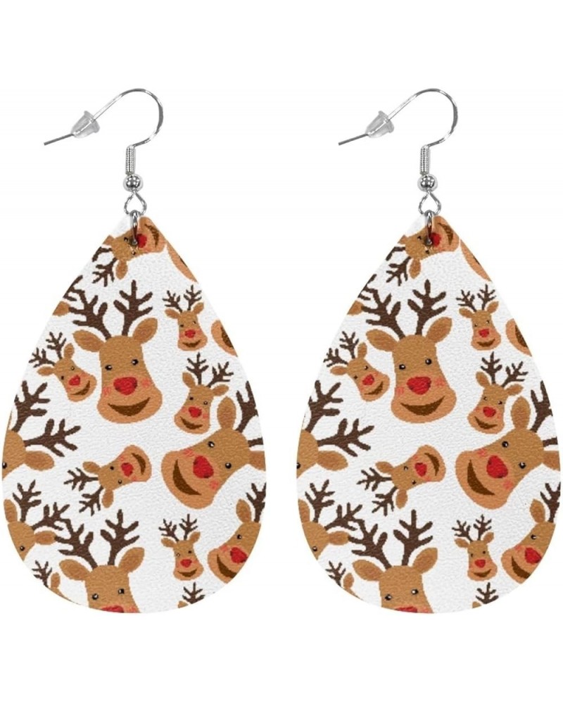 PU Leather Earrings Lightweight Teardrop Dangle Earrings Double-Side Printed Earrings Earbob for Women Girls Christmas Deer $...