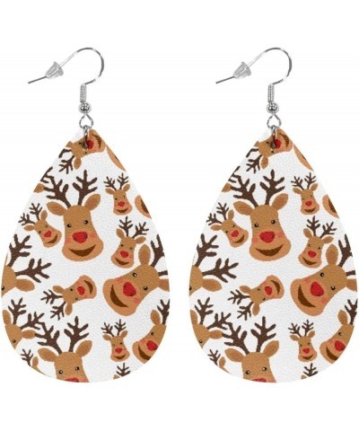 PU Leather Earrings Lightweight Teardrop Dangle Earrings Double-Side Printed Earrings Earbob for Women Girls Christmas Deer $...