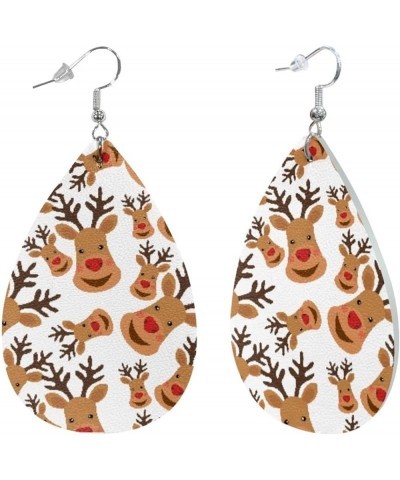 PU Leather Earrings Lightweight Teardrop Dangle Earrings Double-Side Printed Earrings Earbob for Women Girls Christmas Deer $...