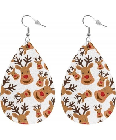 PU Leather Earrings Lightweight Teardrop Dangle Earrings Double-Side Printed Earrings Earbob for Women Girls Christmas Deer $...