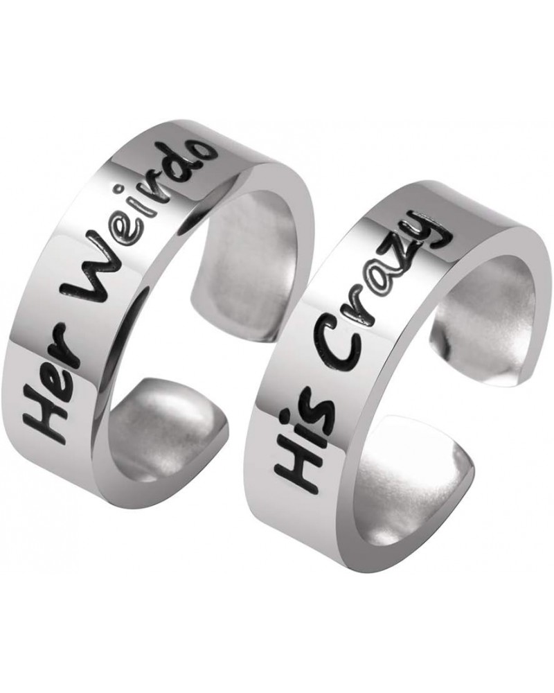 Couple Ring Set of 2 Stainless Steel Engraving Size Adjustable Rings Personalized Ring Set for Couples Her Weirdo His Crazy $...