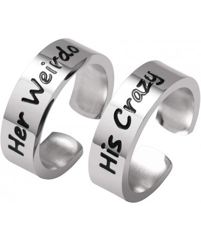 Couple Ring Set of 2 Stainless Steel Engraving Size Adjustable Rings Personalized Ring Set for Couples Her Weirdo His Crazy $...