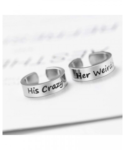 Couple Ring Set of 2 Stainless Steel Engraving Size Adjustable Rings Personalized Ring Set for Couples Her Weirdo His Crazy $...