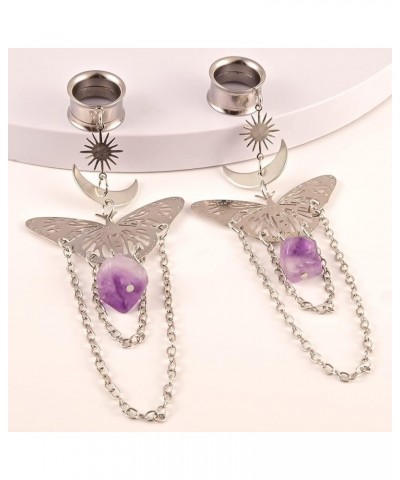 2PCS New Butterfly-Pendant Hypoallergenic Stainless Steel Dangle Ear Plugs Tunnels Ear Gauges Stretcher Pair Selling 2g 0g Pi...