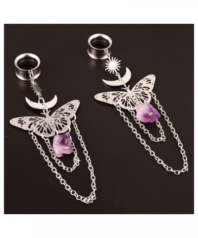 2PCS New Butterfly-Pendant Hypoallergenic Stainless Steel Dangle Ear Plugs Tunnels Ear Gauges Stretcher Pair Selling 2g 0g Pi...