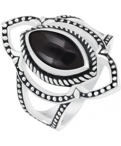 Sterling Silver Plated Genuine Gemstone Marquise Shape Handmade Solitaire Rings Black Onyx $9.53 Rings