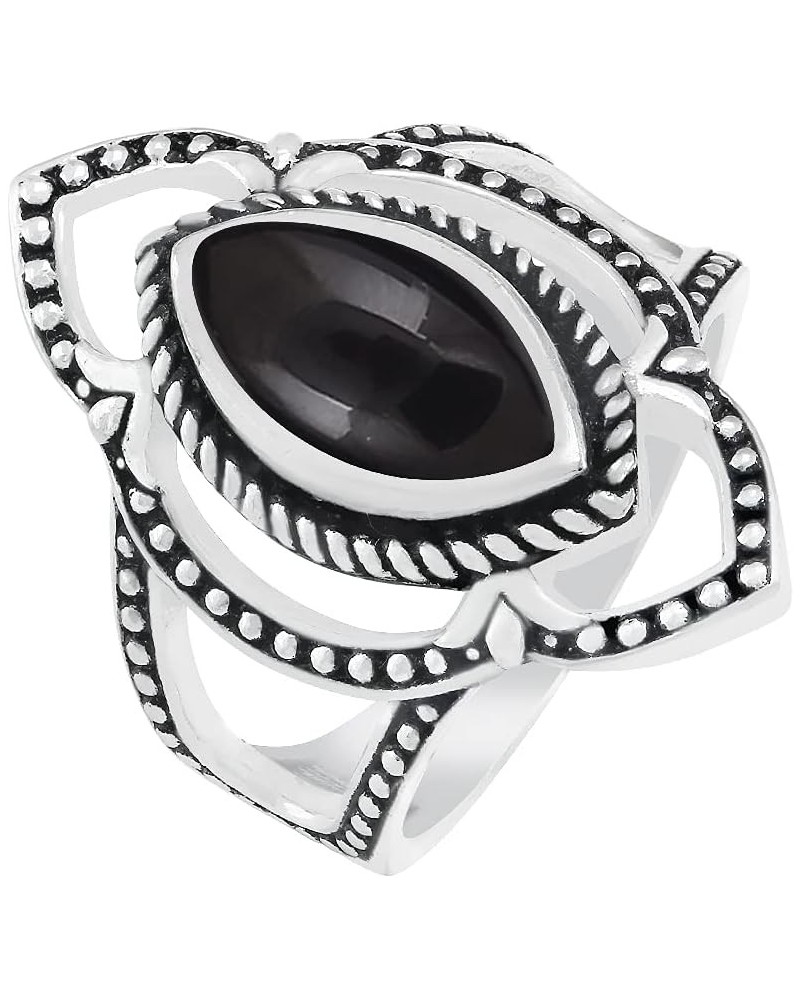 Sterling Silver Plated Genuine Gemstone Marquise Shape Handmade Solitaire Rings Black Onyx $9.53 Rings