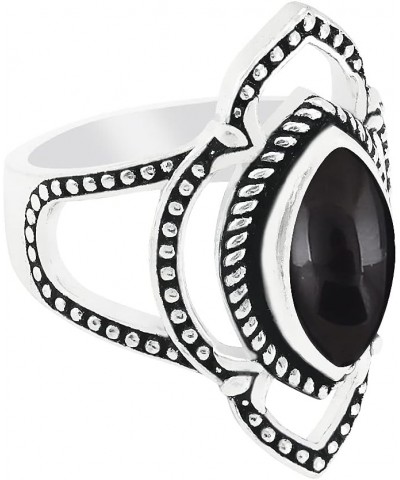 Sterling Silver Plated Genuine Gemstone Marquise Shape Handmade Solitaire Rings Black Onyx $9.53 Rings