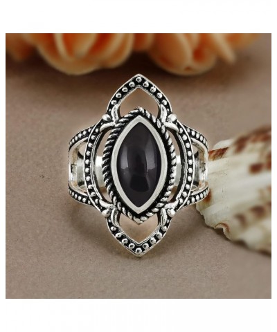 Sterling Silver Plated Genuine Gemstone Marquise Shape Handmade Solitaire Rings Black Onyx $9.53 Rings