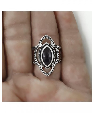 Sterling Silver Plated Genuine Gemstone Marquise Shape Handmade Solitaire Rings Black Onyx $9.53 Rings