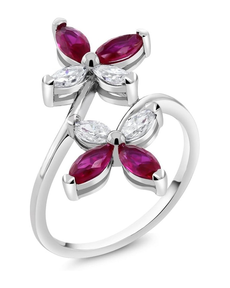 925 Sterling Silver Created Ruby Butterfly Flower Ring For Women $22.61 Rings