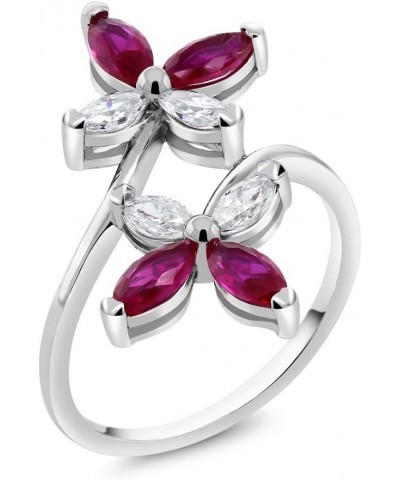 925 Sterling Silver Created Ruby Butterfly Flower Ring For Women $22.61 Rings