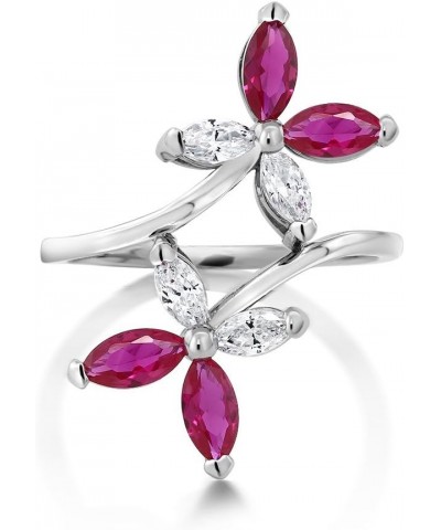 925 Sterling Silver Created Ruby Butterfly Flower Ring For Women $22.61 Rings