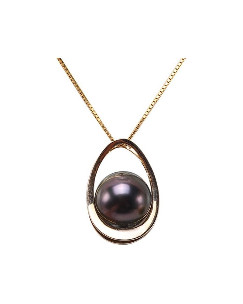 JYX Tahitian Pearl Pendant 14K Yellow Gold 10.5mm Black Round Tahitian Pearl Pendant Necklace Seawater Pearl Necklace Jewelry...