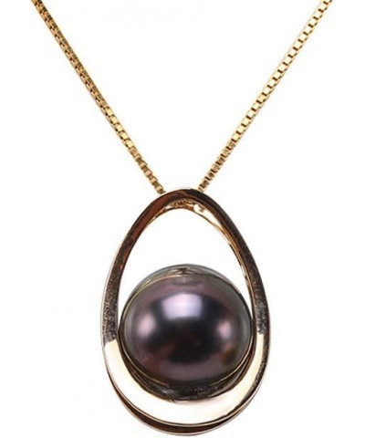 JYX Tahitian Pearl Pendant 14K Yellow Gold 10.5mm Black Round Tahitian Pearl Pendant Necklace Seawater Pearl Necklace Jewelry...