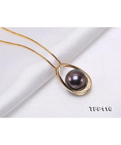 JYX Tahitian Pearl Pendant 14K Yellow Gold 10.5mm Black Round Tahitian Pearl Pendant Necklace Seawater Pearl Necklace Jewelry...