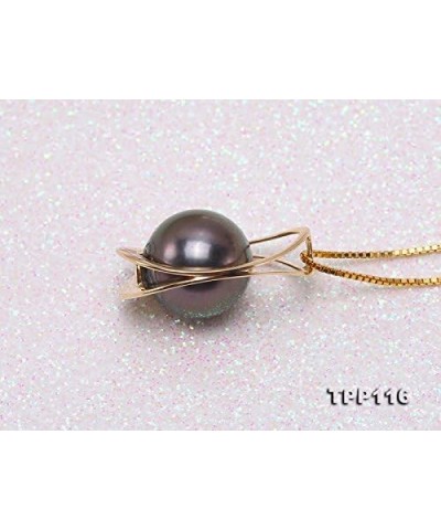 JYX Tahitian Pearl Pendant 14K Yellow Gold 10.5mm Black Round Tahitian Pearl Pendant Necklace Seawater Pearl Necklace Jewelry...