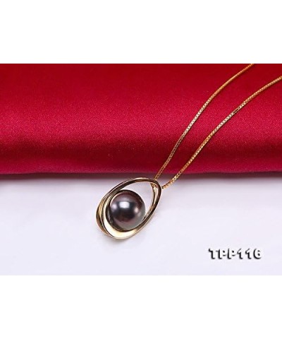 JYX Tahitian Pearl Pendant 14K Yellow Gold 10.5mm Black Round Tahitian Pearl Pendant Necklace Seawater Pearl Necklace Jewelry...