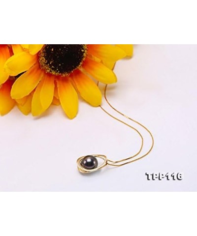 JYX Tahitian Pearl Pendant 14K Yellow Gold 10.5mm Black Round Tahitian Pearl Pendant Necklace Seawater Pearl Necklace Jewelry...