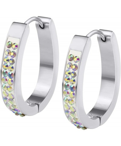 Stainless Steel Cubic Zirconia Hoop Huggie Earrings for Women & Girls Silver & Rainbow CZ $8.66 Earrings