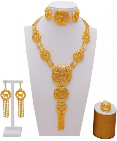 Crystal earing and necklace set - Luxury Crystal Flower Dubai Gold Color Jewelry Sets For Women Bridal Long Tassel Necklace S...