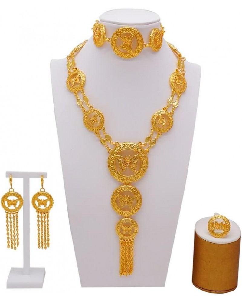 Crystal earing and necklace set - Luxury Crystal Flower Dubai Gold Color Jewelry Sets For Women Bridal Long Tassel Necklace S...